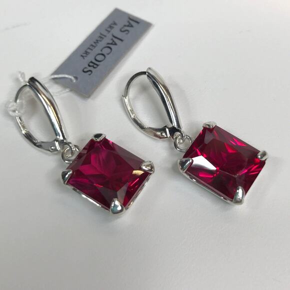 GORGEOUS 8ctw Emerald Cut Ruby Earrings in Sterling Silver - Picture 2 of 5